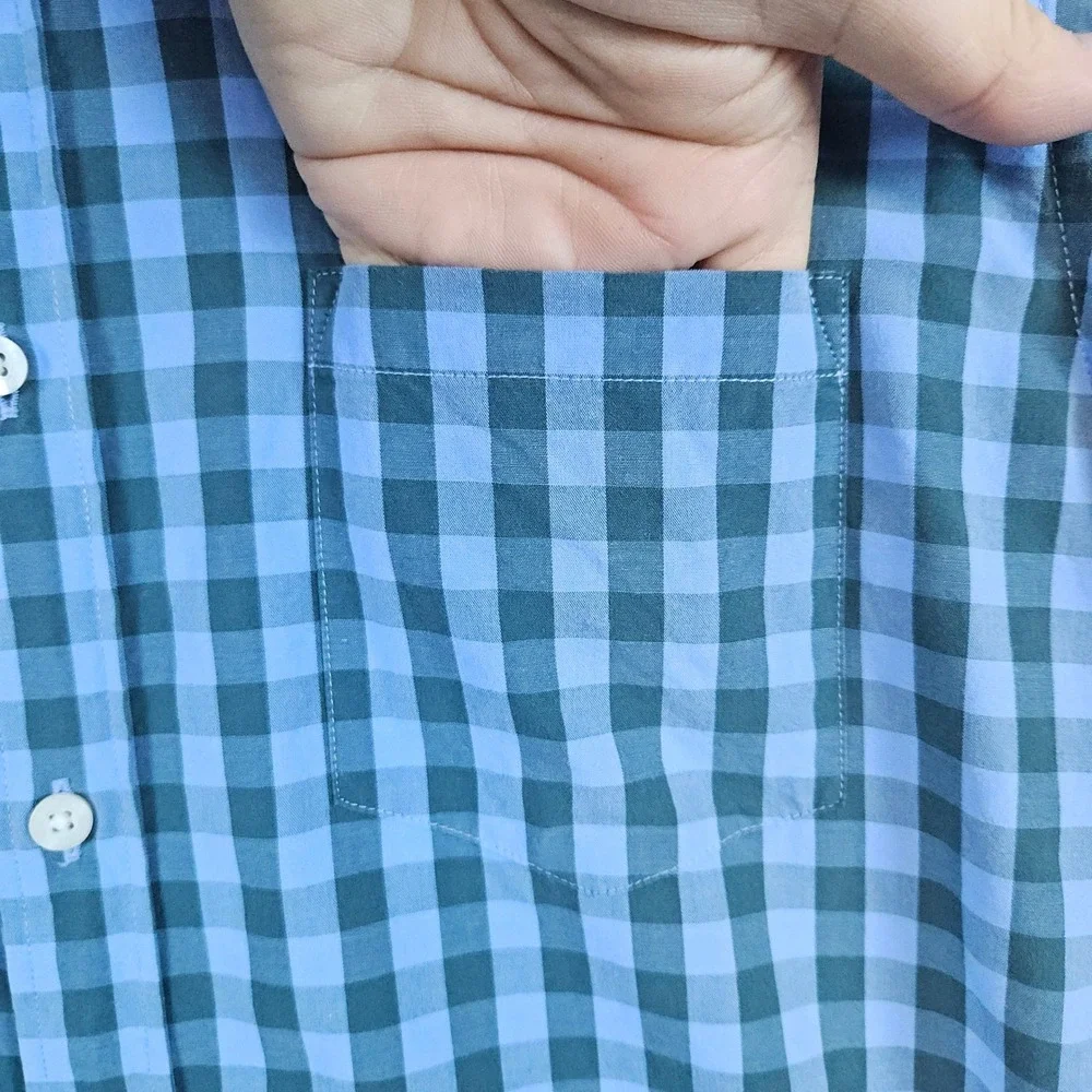J Crew Men's Blue & Green Checked Button Down Shirt Size M 100% Cotton‎ SMUDGE